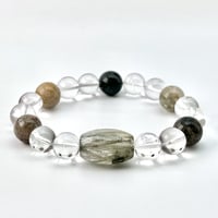 【デザインブレスレット】ガネッシュヒマール産"手磨き加工"アクチノライトインヒマラヤ水晶/Ganesh Himal Actinolite in Himalayan Quartz Bracelet