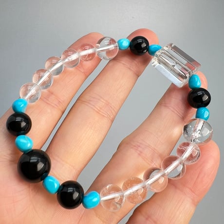 【デザインブレスレット】モリオン×ガネッシュヒマール×アリゾナターコイズ /Morion×GaneshHimal Himalayan Quartz×Arizona Turquoise