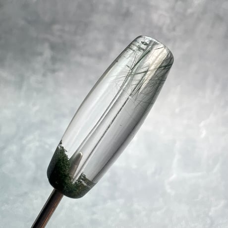 【ガネッシュヒマール産】アクチノライト&クローライトイン天然ヒマラヤ水晶 樽型ビーズ⑫/Ganesh Himal Actinolite&Chlorite in barrel beads