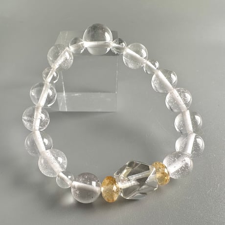 【デザインブレスレット】シトリン＋カイラス産＋アンナプルナ産"手磨き加工"天然ヒマラヤ水晶/Citrine + Kailash + Annapurna Himalayan Quartz