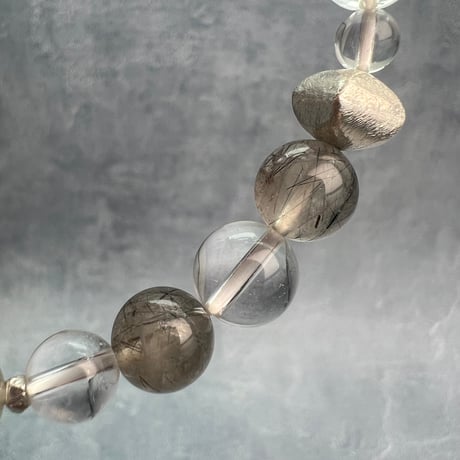 【ガネッシュヒマール産】アクチノライトイン天然ヒマラヤ水晶デザインブレスレット/Ganesh Himal Actinolite in Himalayan Quartz Design Bracelet