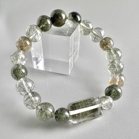 【ガネッシュヒマール産】アクチノライト&クローライトイン天然ヒマラヤ水晶デザインブレスレット Ganesh Himal Actinolite&Chlorite in Himalayan Quartz