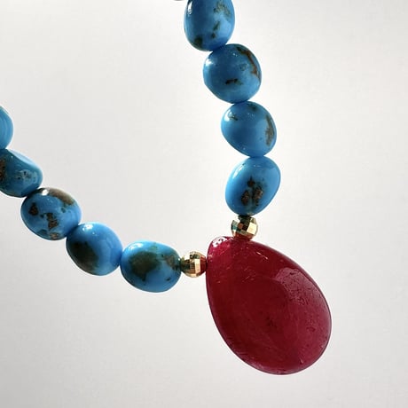 スリーピングビューティーターコイズ&ルビー デザインネックレス/Sleeping Beauty Turquoise&Ruby Desig Necklace②
