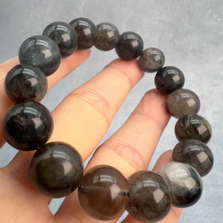 【ガネッシュヒマール産】アクチノライトイン天然ヒマラヤ水晶ブレスレット⑥/Ganesh Himal Actinorite in Himalayan Quartz Bracelet