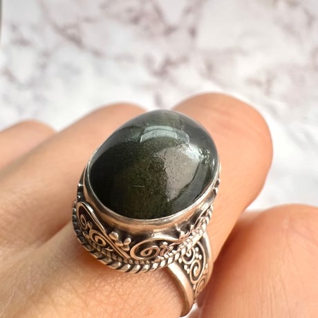 【ガネッシュヒマール産】クローライトイン天然ヒマラヤ水晶S/V925リング/Ganesh Himal Chlorite in Himalayan Quartz S/V925 Ring