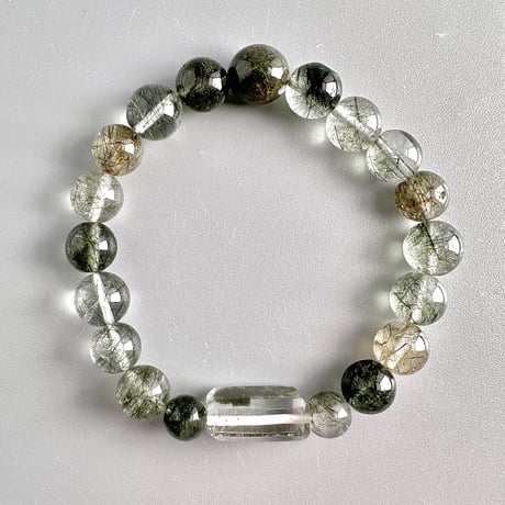 【ガネッシュヒマール産】アクチノライト&クローライトイン天然ヒマラヤ水晶デザインブレスレット Ganesh Himal Actinolite&Chlorite in Himalayan Quartz