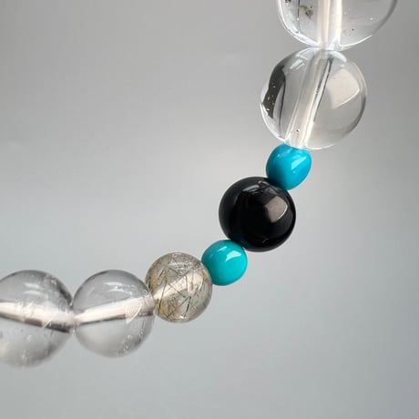 【デザインブレスレット】モリオン×ガネッシュヒマール×アリゾナターコイズ/Morion×GaneshHimal×Arizona Turquoise Design Bracelet