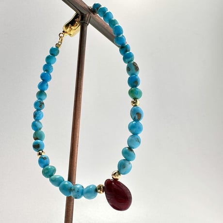 スリーピングビューティーターコイズ&ルビー デザインブレスレット/Sleeping Beauty Turquoise&Ruby Desig Bracelet