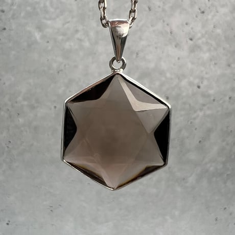 【ガウリシャンカール産】スモーキークォーツ"ヘキサゴン×六芒星" シルバー925 ペンダントトップ［D］/Gaurishankar Smorky Quartz Hexagram Pendant