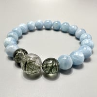 【デザインブレスレット】アクアマリン×ガネーシュヒマール産アクチノライト&クローライトインヒマラヤ水晶/Aquamarine×Ganesh Himal Actinolite&Chlorite
