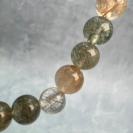 【ガネッシュヒマール産】アクチノライトイン天然ヒマラヤ水晶デザインブレスレット/Ganesh Himal Actinolite in Himalayan Quartz Design Bracelet