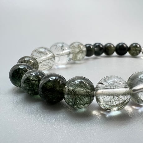 【ガネッシュヒマール産】アクチノライトイン天然ヒマラヤ水晶デザインブレスレット/Ganesh Himal Actinolite in Himalayan Quartz Design Bracelet