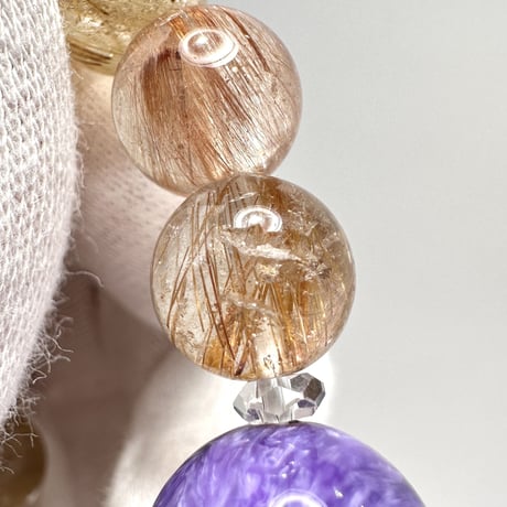 チャロアイト+ルチルクォーツ デザイン ブレスレット/Charoite+Rutile Quartz Design Bracelet