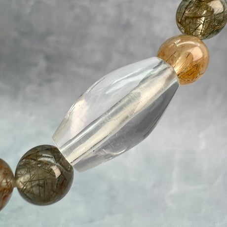 【ガネッシュヒマール産】アクチノライトイン天然ヒマラヤ水晶デザインブレスレット/Ganesh Himal Actinolite in Himalayan Quartz Design Bracelet