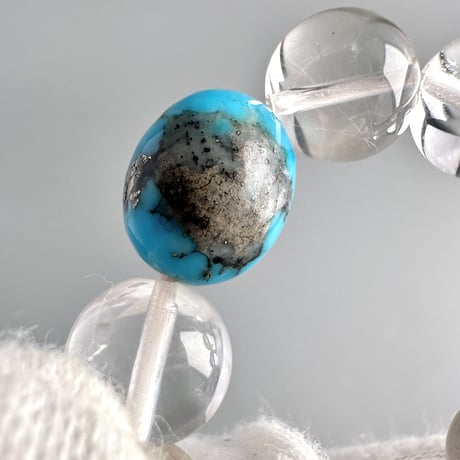 スリーピングビューティーターコイズ＋カイラス産"手磨き"天然ヒマラヤ水晶 デザインブレスレット /Sleeping Beauty Turquoise+Kailash Himalayan Quartz