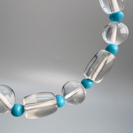 【アリゾナターコイズ&天然ヒマラヤ水晶】デザインブレスレット/Arizona Turquoise & Himalayan Quartz Design Bracelet