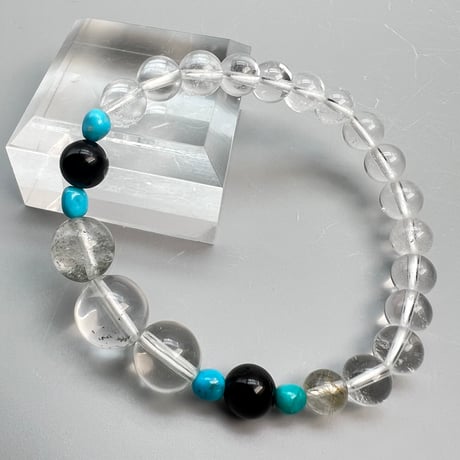 【デザインブレスレット】モリオン×ガネッシュヒマール×アリゾナターコイズ/Morion×GaneshHimal×Arizona Turquoise Design Bracelet