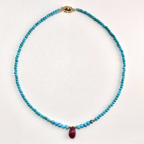 スリーピングビューティーターコイズ&ルビー デザインネックレス/Sleeping Beauty Turquoise&Ruby Desig Necklace①