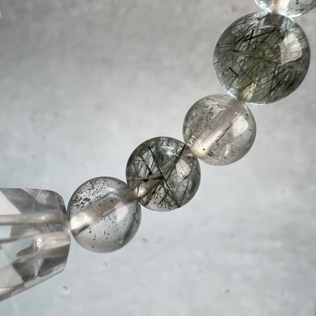 【ガネッシュヒマール産】アクチノライトイン天然ヒマラヤ水晶デザインブレスレット/Ganesh Himal Actinolite in Himalayan Quartz Design Bracelet