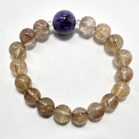 チャロアイト+ルチルクォーツ デザイン ブレスレット/Charoite+Rutile Quartz Design Bracelet