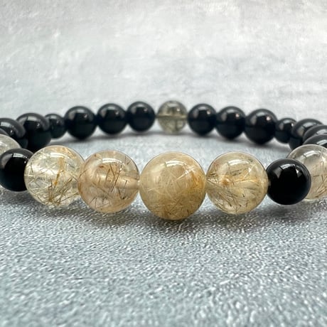 【デザインブレスレット】ガネッシュヒマール産天然ヒマラヤ水晶×チベット産モリオン/Ganesh Himal×Tibetan Morion Design Bracelet