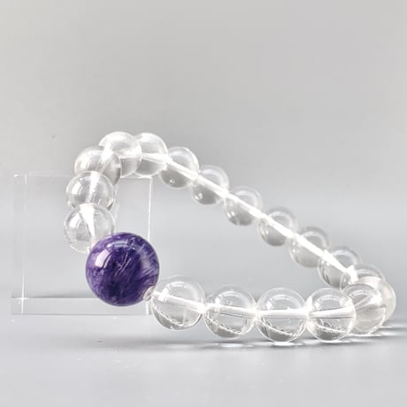 【デザインブレスレット】ガネッシュヒマール産天然ヒマラヤ水晶+チャロアイト/Ganesh Himal Himalayan Quartz+ Charoite Bracelet