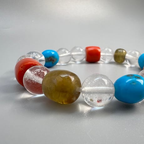 【デザインブレスレット】アリゾナ産ターコイズ×ガネッシュヒマール天然ヒマラヤ水晶/Arizona Turquoise×Ganesh Himal Himalayan Quartz