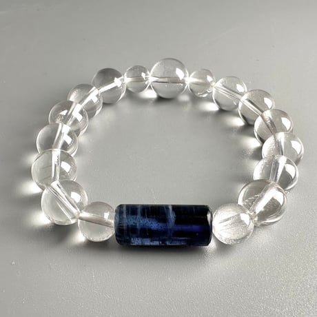 【デザインブレスレット】ネパールカイヤナイト×ガネッシュヒマール産"手磨き加工"天然ヒマラヤ水晶/Nepal Kyanite+GaneshHimal Design Bracelet