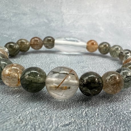 【ガネッシュヒマール産】アクチノライトイン天然ヒマラヤ水晶デザインブレスレット/Ganesh Himal Actinolite in Himalayan Quartz Design Bracelet