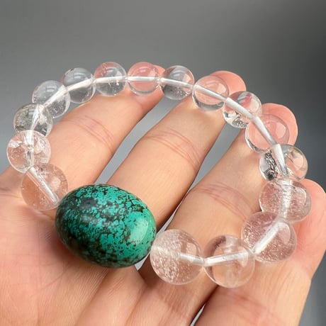 【デザインブレスレット】チベタンターコイズ×ガネッシュヒマール天然ヒマラヤ水晶/Tibetan Turquoise×Ganesh Himal Himalayan Quartz