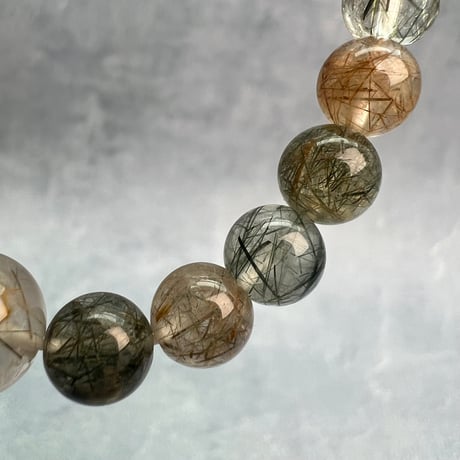 【ガネッシュヒマール産】アクチノライトイン天然ヒマラヤ水晶デザインブレスレット/Ganesh Himal Actinolite in Himalayan Quartz Design Bracelet