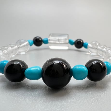 【デザインブレスレット】モリオン×ガネッシュヒマール×アリゾナターコイズ /Morion×GaneshHimal Himalayan Quartz×Arizona Turquoise
