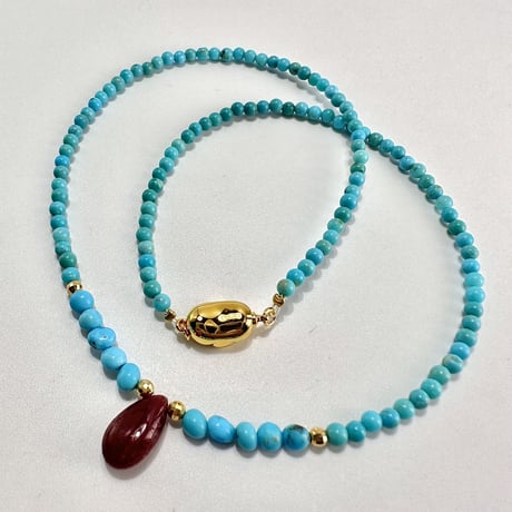 スリーピングビューティーターコイズ&ルビー デザインネックレス/Sleeping Beauty Turquoise&Ruby Desig Necklace①