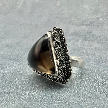 【ガウリシャンカール産】天然ヒマラヤスモーキークォーツ シルバー925デザインリング/GauriShankar Smoky Quartz Silver925 Design Ring