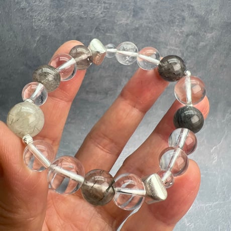 【ガネッシュヒマール産】アクチノライトイン天然ヒマラヤ水晶デザインブレスレット/Ganesh Himal Actinolite in Himalayan Quartz Design Bracelet