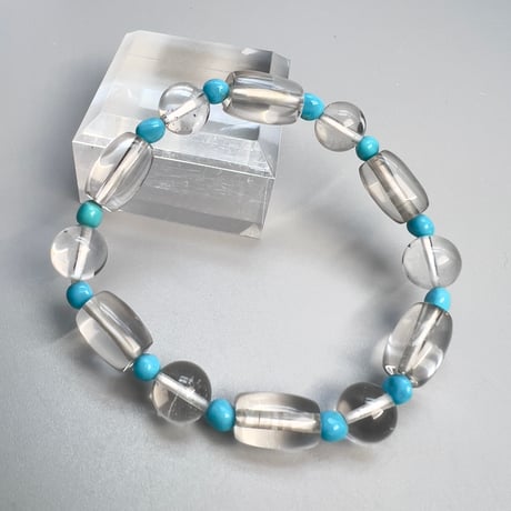 【アリゾナターコイズ&天然ヒマラヤ水晶】デザインブレスレット/Arizona Turquoise & Himalayan Quartz Design Bracelet