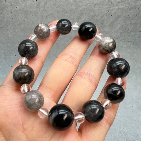 【ガネッシュヒマール産】アクチノライトイン天然ヒマラヤ水晶デザインブレスレット/Ganesh Himal Actinolite in Himalayan Quartz Design Bracelet