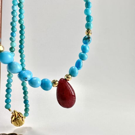 スリーピングビューティーターコイズ&ルビー デザインネックレス/Sleeping Beauty Turquoise&Ruby Desig Necklace①