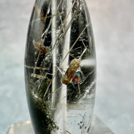 【ガネッシュヒマール産】アクチノライト&クローライトイン天然ヒマラヤ水晶 樽型ビーズ/Ganesh Himal Actinolite&Chlorite in Barrel Beads