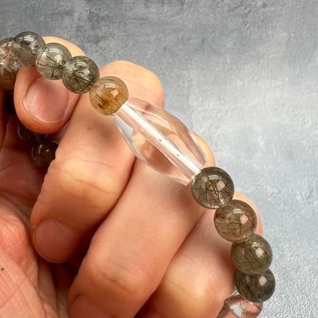【ガネッシュヒマール産】アクチノライトイン天然ヒマラヤ水晶デザインブレスレット/Ganesh Himal Actinolite in Himalayan Quartz Design Bracelet