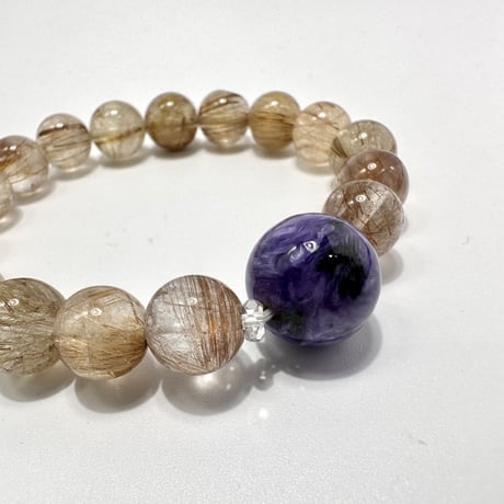 チャロアイト+ルチルクォーツ デザイン ブレスレット/Charoite+Rutile Quartz Design Bracelet