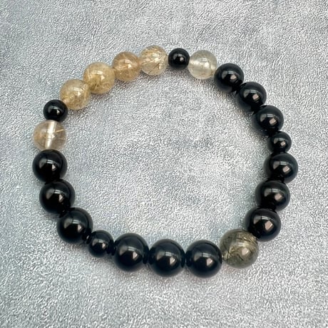 【デザインブレスレット】ガネッシュヒマール産天然ヒマラヤ水晶×チベット産モリオン/Ganesh Himal×Tibetan Morion Design Bracelet