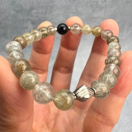 【デザインブレスレット】チベット産モリオン×ガネッシュヒマール産アクチノライト天然ヒマラヤ水晶/Tibetan Morion×Ganesh Himal Himalayan Quartz