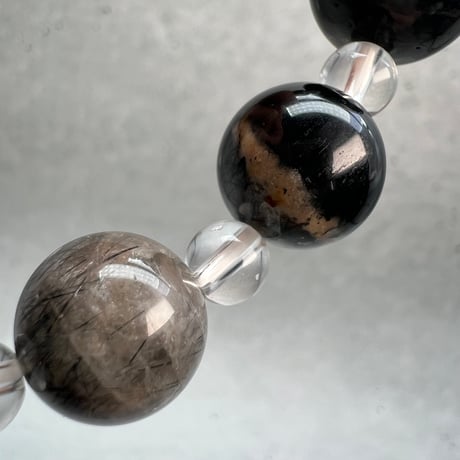 【ガネッシュヒマール産】アクチノライトイン天然ヒマラヤ水晶デザインブレスレット/Ganesh Himal Actinolite in Himalayan Quartz Design Bracelet