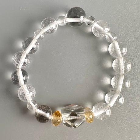 【デザインブレスレット】シトリン＋カイラス産＋アンナプルナ産"手磨き加工"天然ヒマラヤ水晶/Citrine + Kailash + Annapurna Himalayan Quartz