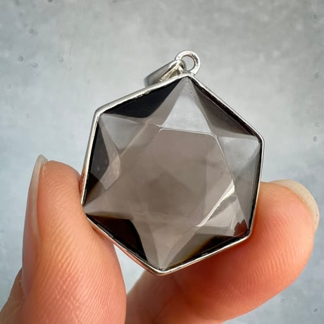 【ガウリシャンカール産】スモーキークォーツ"ヘキサゴン×六芒星" シルバー925 ペンダントトップ［D］/Gaurishankar Smorky Quartz Hexagram Pendant