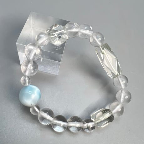 【デザインブレスレット】ラリマー×天然ヒマラヤ水晶デザインブレスレット/Larimer×Himalayan Quartz Design Bracelet