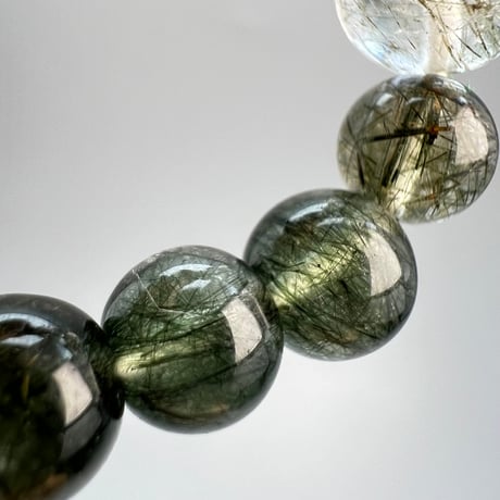 【ガネッシュヒマール産】アクチノライトイン天然ヒマラヤ水晶デザインブレスレット/Ganesh Himal Actinolite in Himalayan Quartz Design Bracelet