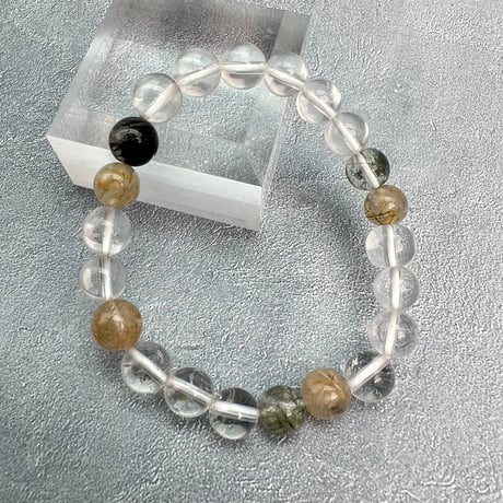 【ガネッシュヒマール産】アクチノライトイン天然ヒマラヤ水晶デザインブレスレット/Ganesh Himal Actinolite in Himalayan Quartz Design Bracelet