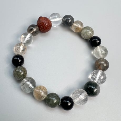 【デザインブレスレット】ガネッシュヒマール産天然ヒマラヤ水晶×鳳眼菩提樹ビーズ Ganesh Himal Himalayan Quartz × Bodhi Beads Bracelet